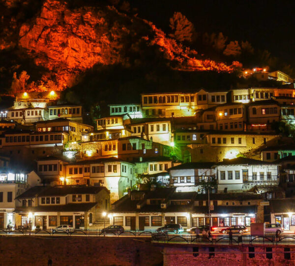 Night landscape of a city in Albania