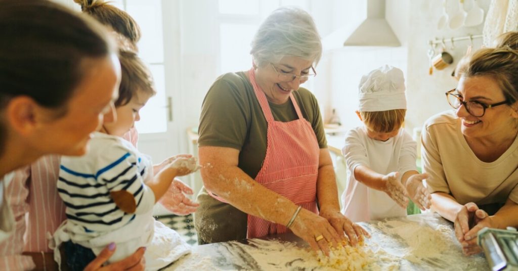 Family cooking together